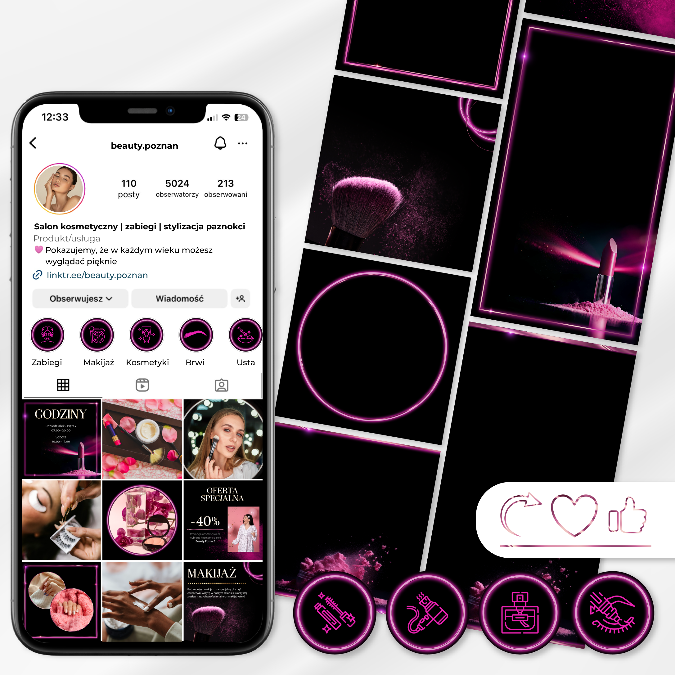 Paczka szablonów na social media - neonowy róż