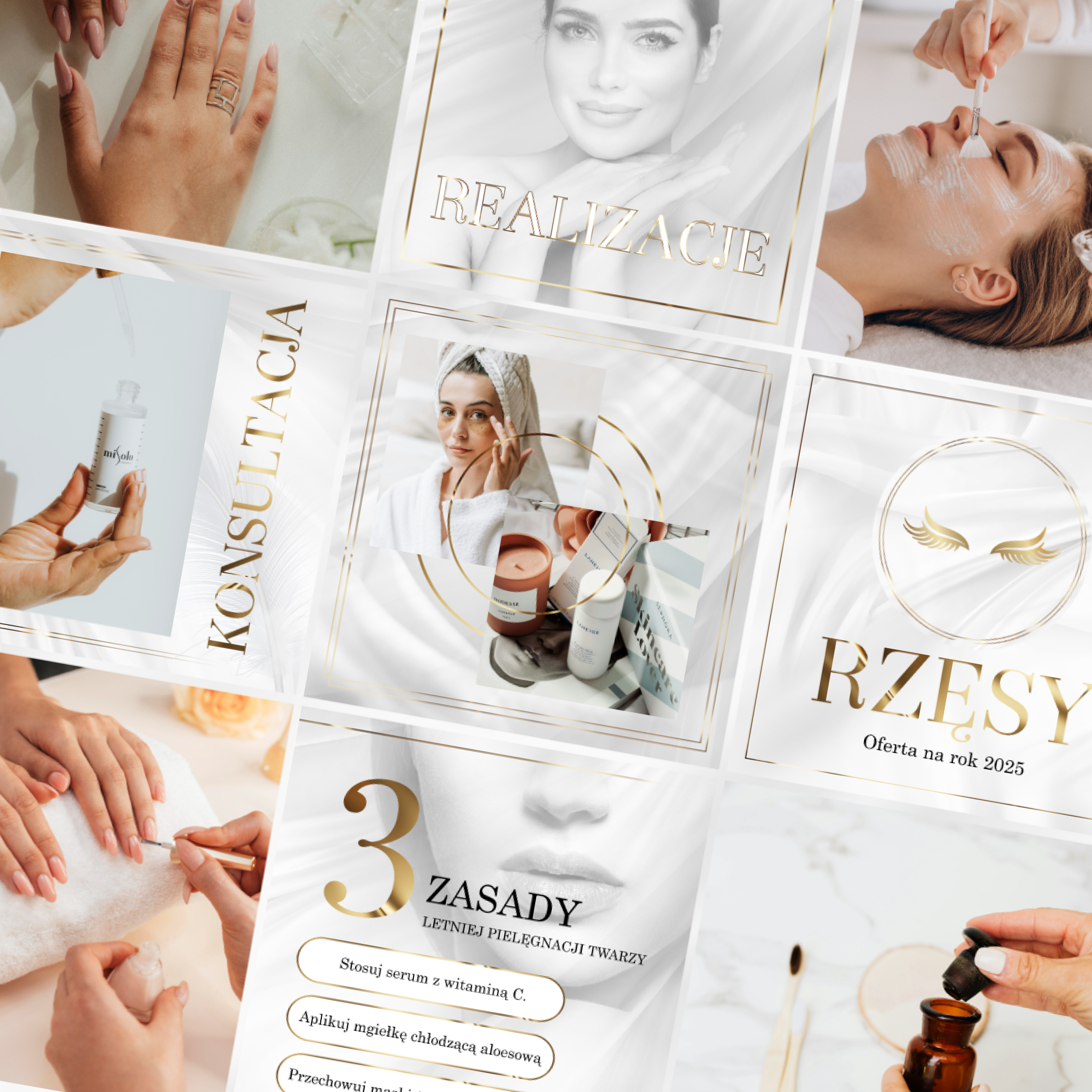 Paczka szablonów na social media - biel ze złotem - obrazek 2