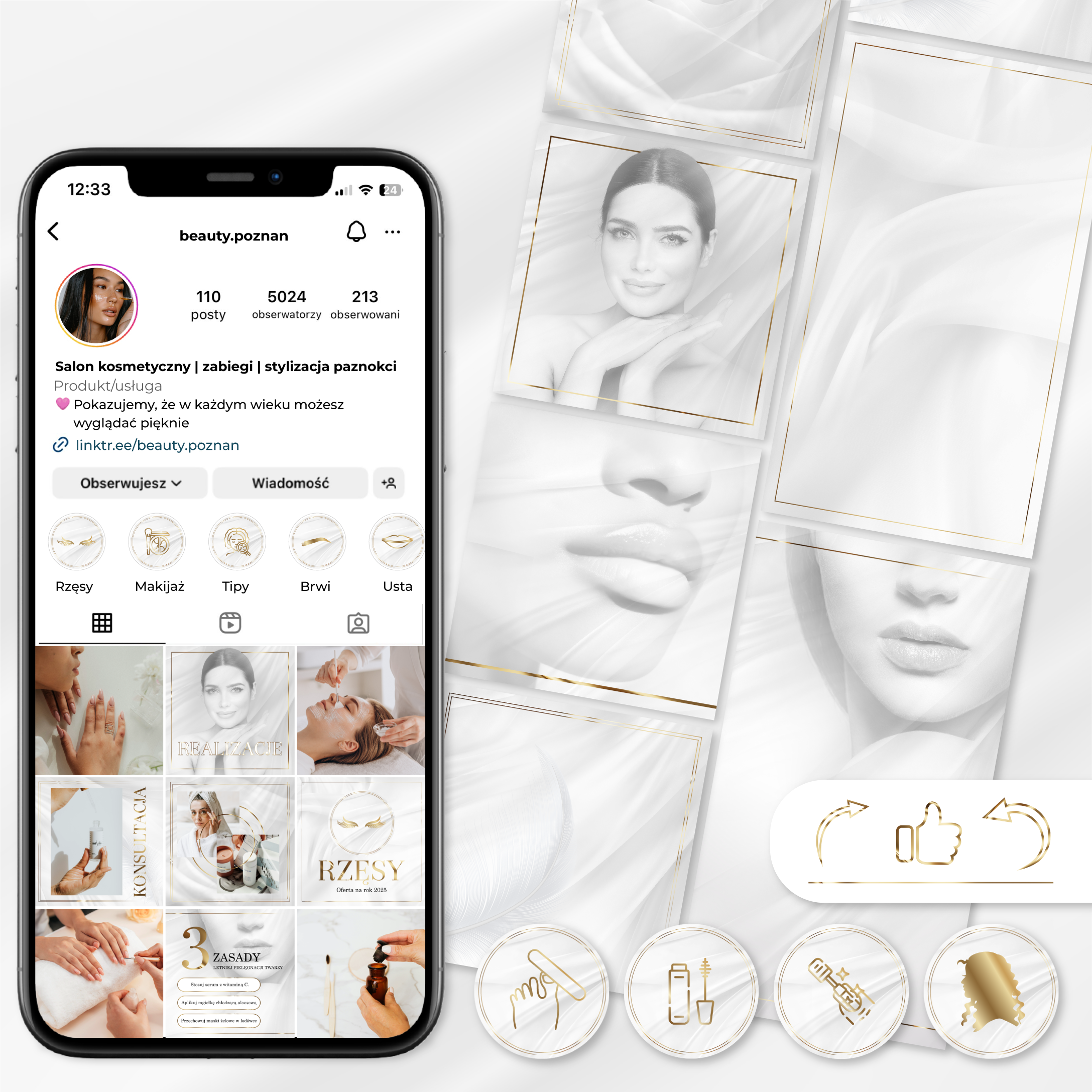 Paczka szablonów na social media - biel ze złotem